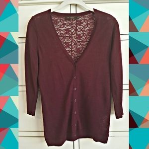 The Limited Maroon Lace Back Cardigan Sweater
